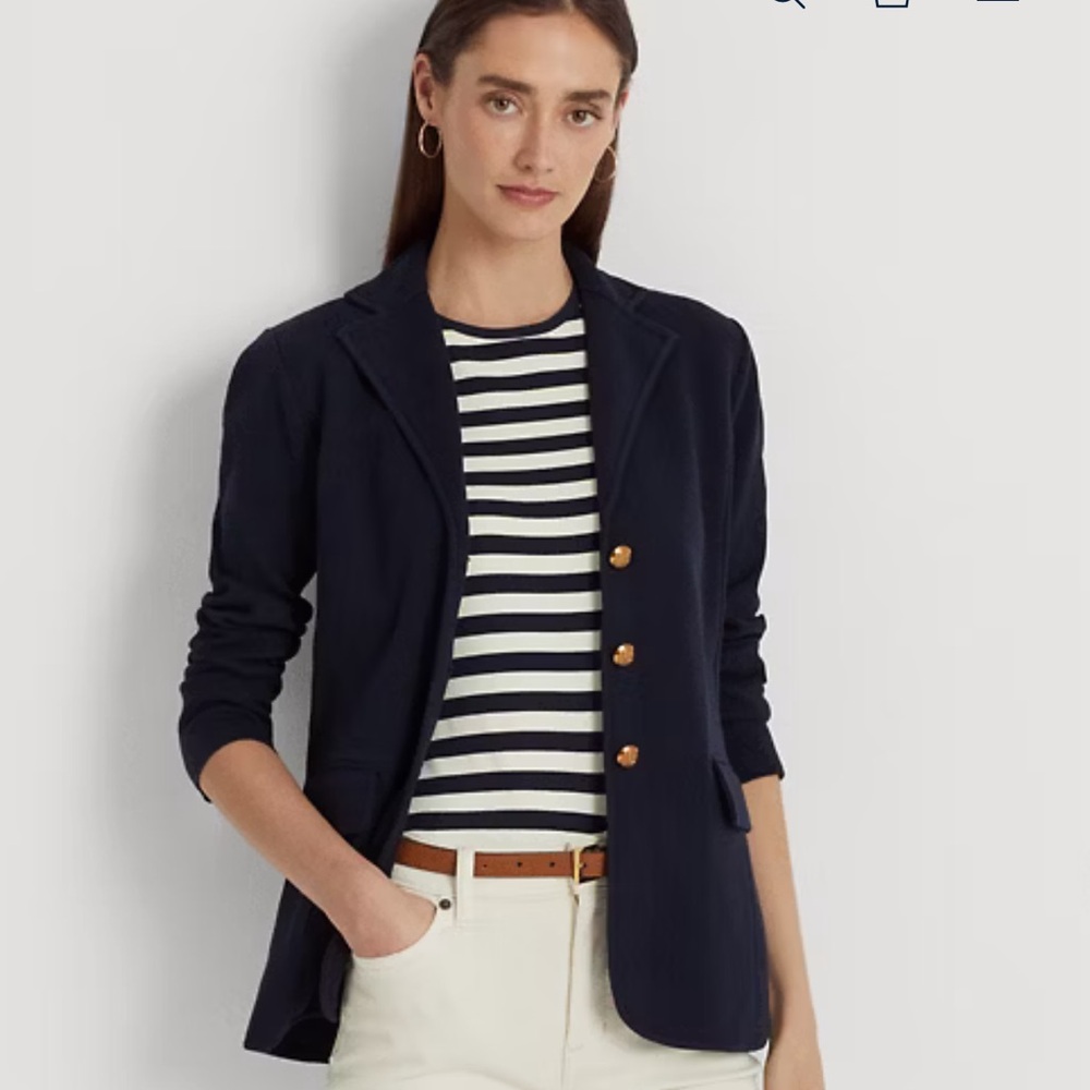 Lauren Ralph Lauren Navy Blue Combed Cotton Blazer Jacket Size M